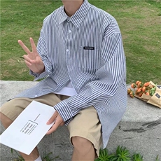条纹长袖衬衫男春秋季新款潮流休闲衬衣痞帅宽松潮牌外套C755-p33，男装衬衫，星座1008-2
