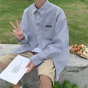 条纹长袖衬衫男春秋季新款潮流休闲衬衣痞帅宽松潮牌外套C755-p33图片