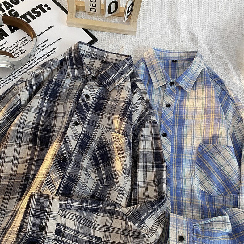 25年春季格子衬衫长袖大码宽松落肩现货DS-C323-1-2209-特批28，男装衬衫，电商C323-1