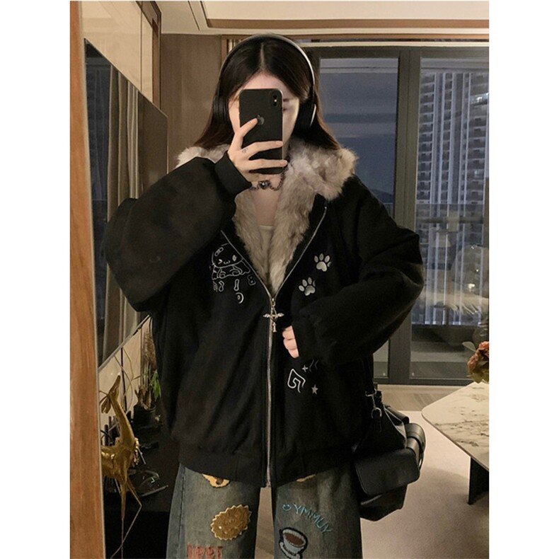 网图小众设计KT刺绣加厚座山雕毛绒外套男女冬季棉衣外套P108,男装棉衣,电商C306-1