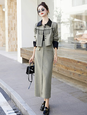 西装连衣裙女2025春秋新款高级感气质法式小香风两件套长袖职业裙，女装套装/套裙，依如秀(原杭风阁)