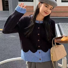 超好看内搭撞色新款毛衣针织衫女秋季胖mm显瘦遮肚子开衫外搭上衣，女装针织衫/毛衣，萱芳婷羊绒