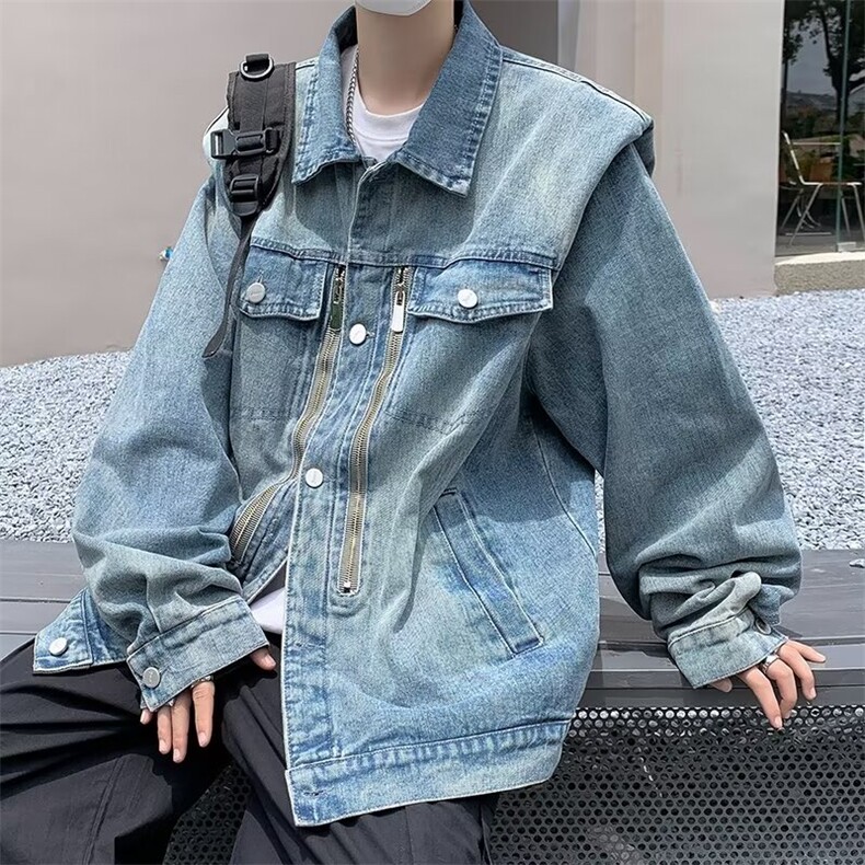 美式水洗牛仔夹克男女ins潮牌小众垫肩设计百搭外套 JN14图片