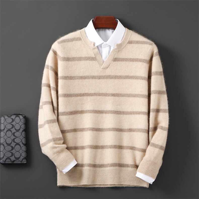 2025年秋季新款百搭男士12针彩条海鸥领加厚保暖羊毛衫，男装羊毛衫，邓利维