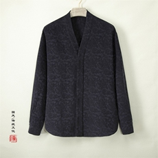 2023风男装棉麻男士提花汉服领新中式麻料衬衫C003P100，男装衬衫，钱塘802
