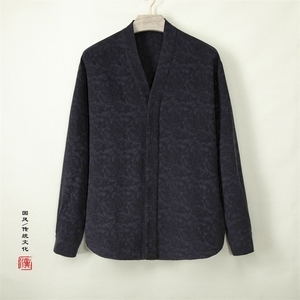 2023风男装棉麻男士提花汉服领新中式麻料衬衫C003P100图片