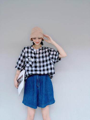 夏装新款，格子衬衫，女装衬衫，叙号