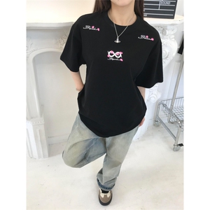 网图有货 夏季字母刺绣撞色花朵短袖T恤男女情侣宽松上衣A543-P35图片