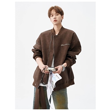 1506/QJ5280/P77美式vintage棒球服麂皮绒夹克设计感短款工装外套，男装夹克，星座1506