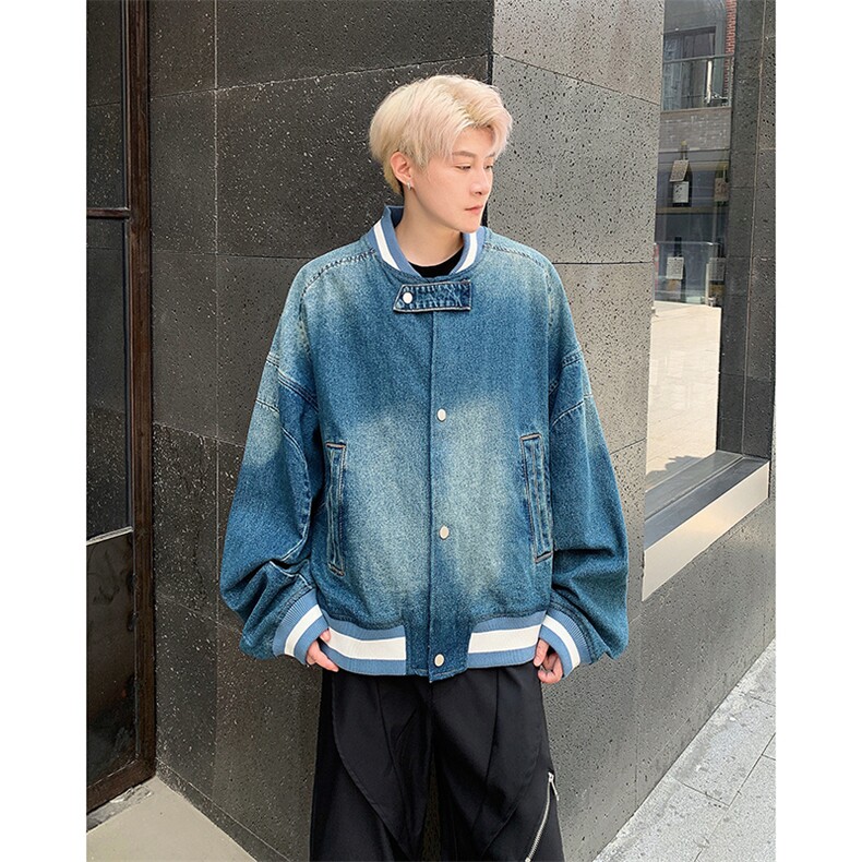 美式复古水洗宽松短款牛仔外套休闲百搭棒球服,男装工装外套,星座410-6（原星座1304-1）