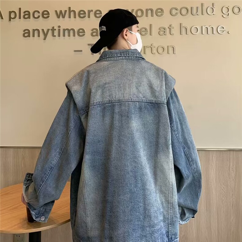 美式水洗牛仔夹克男女ins潮牌小众垫肩设计牛仔外套M1171-P64,男装夹克,星座1109-3