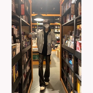 花灰色毛呢夹克棉服男士春秋美式高级工装卫衣外套短款立领棒球服图片