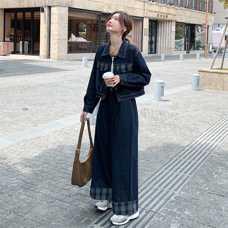 现货2025秋新款牛仔短外套+直通裤两件套8906—P1155--K218,女装套装/套裙,2C253