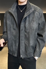 秋立领新款PU皮衣夹克男春秋美式复古宽松美拉德机车服P6859-P150，男装皮衣，电商A237