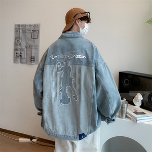 韩男生宽松浅蓝色个性牛仔外套男衬衫夹克JK0827-P68,流苏元素男生搭配图片
