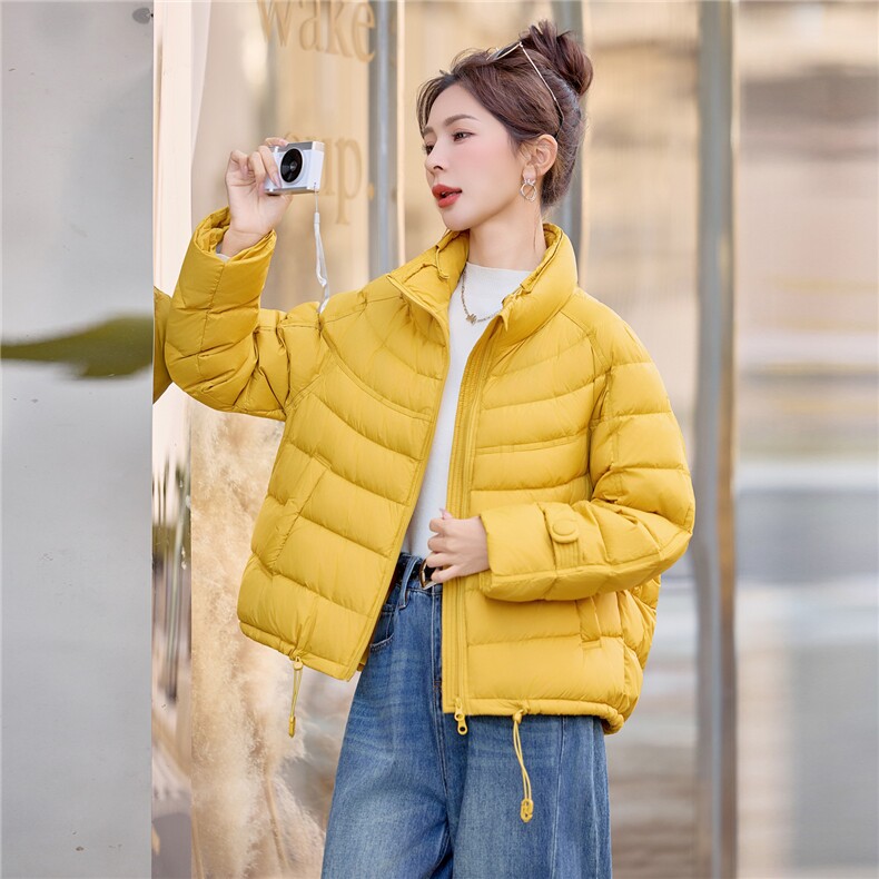 2025年冬季宽松立领泡芙排骨款轻薄白鸭绒羽绒服外套,女装羽绒服,简韵佳