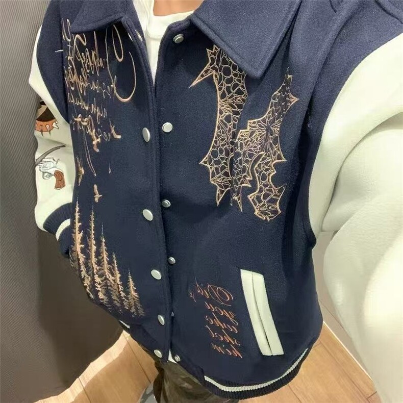 1506-1/JA081/P81美式重工刺绣拼接撞色棒球服外套男潮牌高街情侣图片