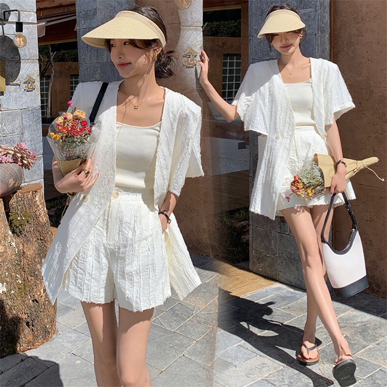 盐系轻熟穿搭格子背带裤女夏薄款2025年新款洋气减龄短裤，女装套装/套裙，魅家