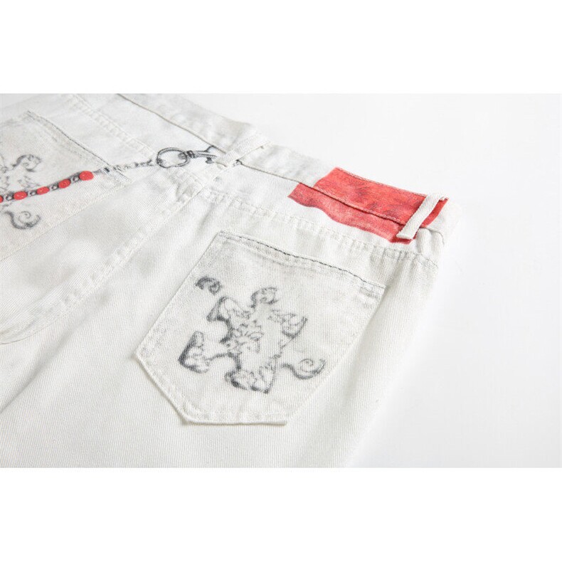 夏季新款美式高街白色做旧裤链微喇牛仔裤B315-K25446-特p50控98,男装牛仔裤,电商B315