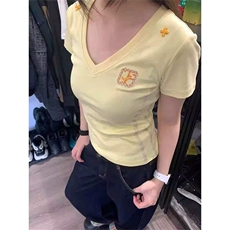 H0835-P35原版做法+刺绣款修身正肩V领短袖T恤女，女装T恤，星座617A-2