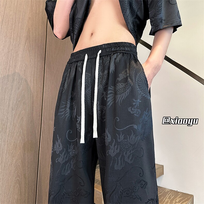 XZ616 春夏季风新中式龙纹冰丝裤休闲长裤 TY2466 特P35控68图片