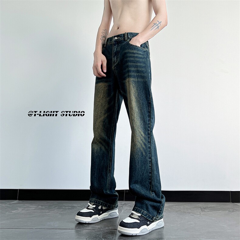 B221美式ins高街暗黑光版修身微喇牛仔裤LK23137-P55控78,男装牛仔裤,电商B221