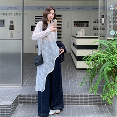 设计感蕾丝上衣套装女2025秋季新款时尚洋气减龄马甲阔腿裤三件套，女装套装/套裙，2D076