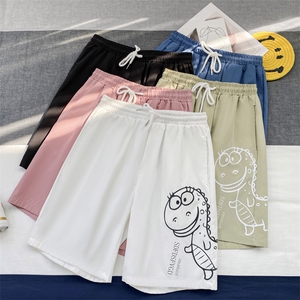 K202 P25 港风平铺 时尚百搭青年卡通恐龙印花大码宽松休闲五分裤图片