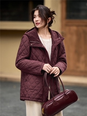 2025年冬季中长款连帽夹棉菱格棉衣棉服外套，女装棉衣/棉服，简韵佳