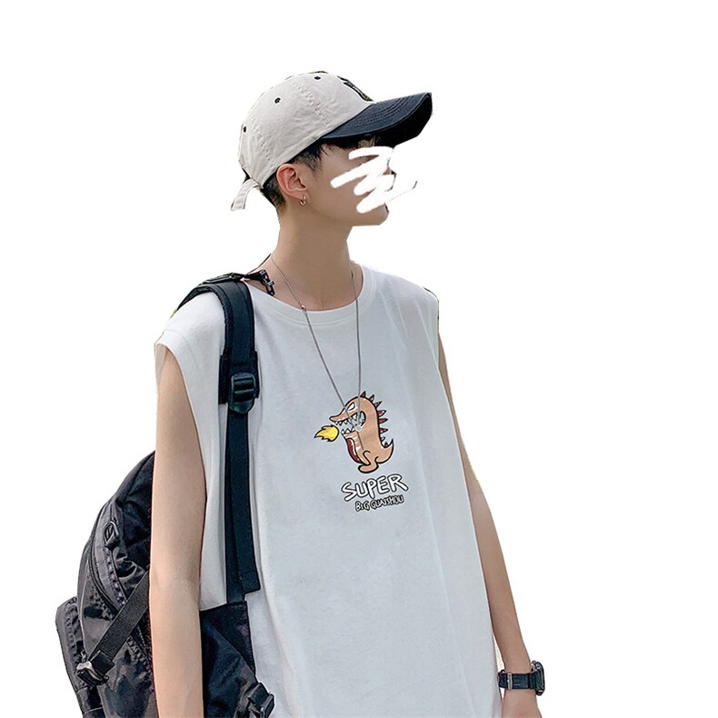 ！港风2023夏季无袖背心男加肥加大码宽松短袖T恤男BX230-P20,男装背心/马甲,电商B371