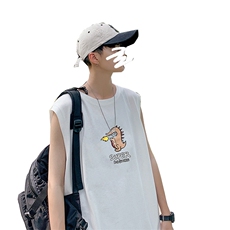 ！港风2023夏季无袖背心男加肥加大码宽松短袖T恤男BX230-P20，男装背心/马甲，电商B371