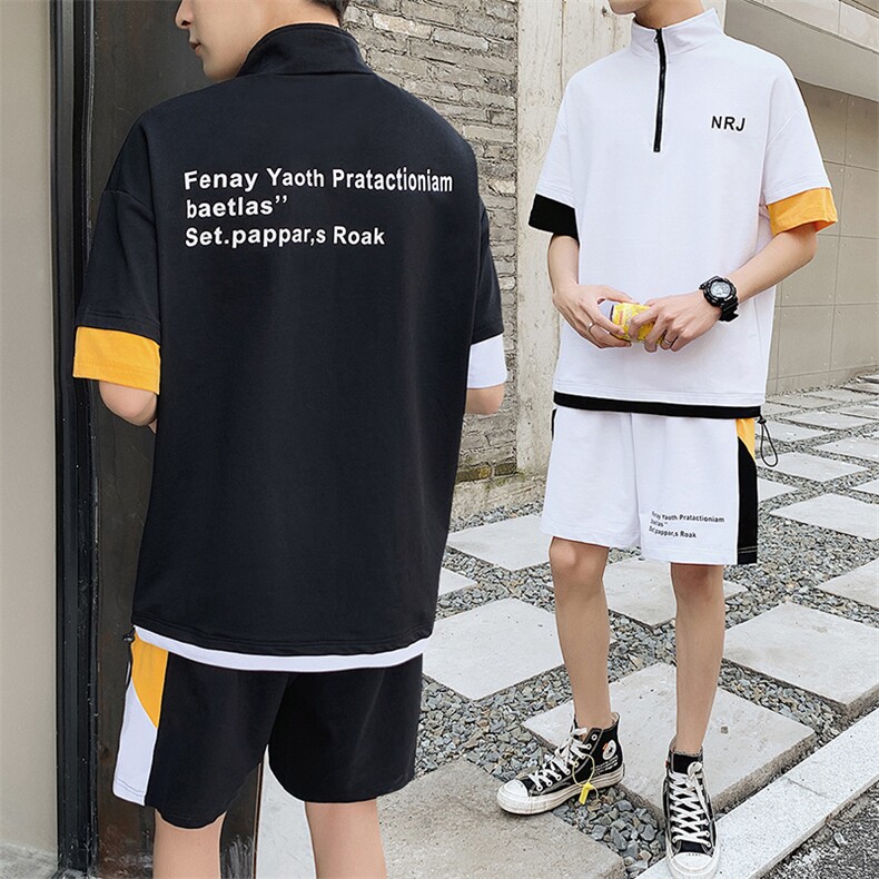 运动套装男2021新款短袖t恤男装韩版潮流夏天休闲两件套DS783T图片
