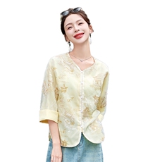 新中式国风外套女2025夏季新款高级感小香风短款黄色刺绣薄防晒衣，女装短外套，魅衣本色