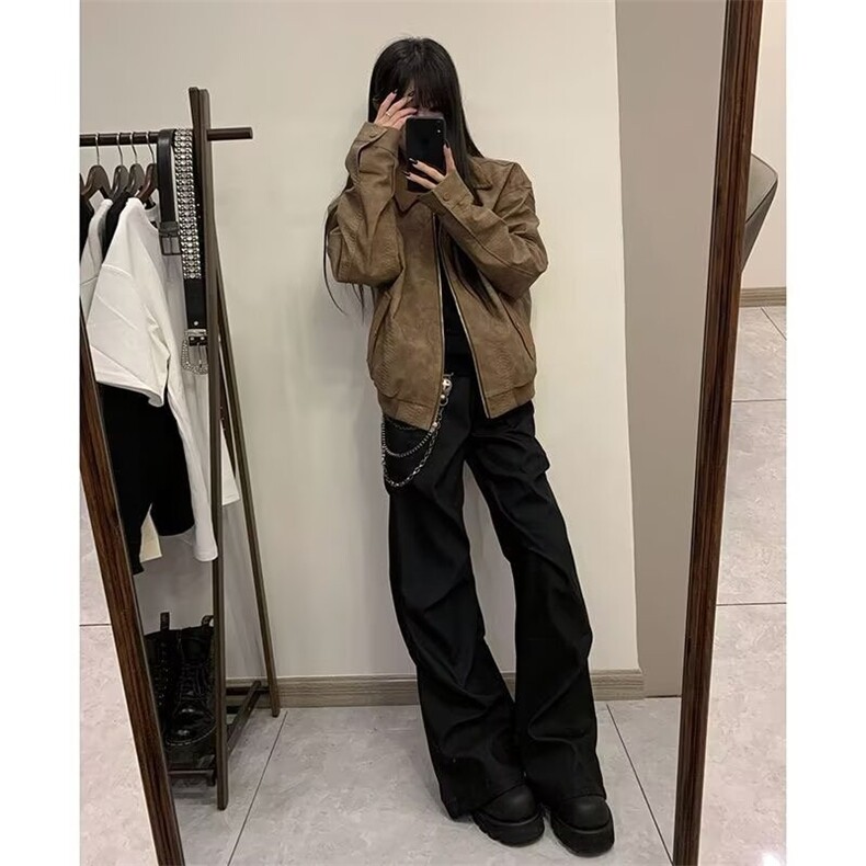 高级感褶皱西裤男春季美式潮牌休闲裤子宽松直筒垂感LXK0199-P45图片