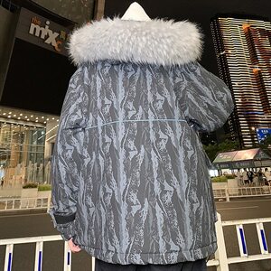 港风树枝迷彩连帽棉衣男宽松大毛领棉服外套A090-MY70 P145 限188图片