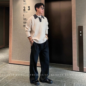 老钱风假两件撞色POLO领毛衣百搭慵懒风潮男翻领高智感针织毛衫图片