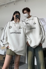 情侣秋装美式拼接织带印花情侣卫衣运动翻领外套男女G1060P58，女装短外套，电商A339