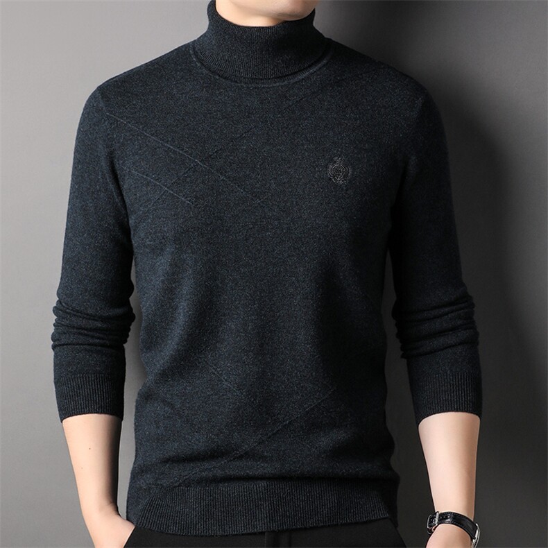 F81761加密加厚羊毛80S精品秋冬季百搭高领可翻中年男羊毛衫,男装针织衫/毛衣,钱塘207-1