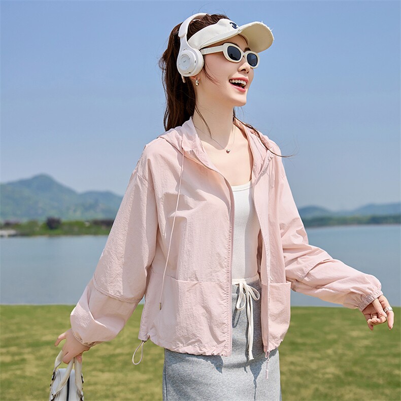 时尚防晒衣女夏季2025新款宽松休闲防晒服连帽户外透气开衫薄外套，女装防晒衣，以桐