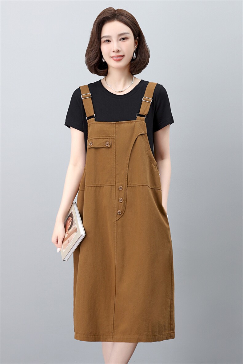 背带裙女夏季2025新款宽松大码胖mm遮肉显瘦短袖T恤两件套装裙子,女装套装/套裙,简韵佳