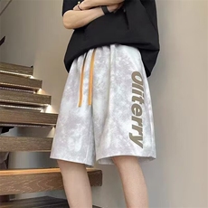 短裤男青少年夏季阔版休闲五分裤男学生美式夏款脏脏灰直筒运动裤，男装牛仔裤，星座1210-1
