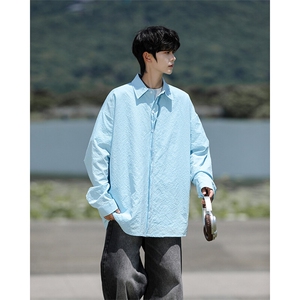 8XL-M泡泡纱盐缩肌理长袖衬衫男夏季冰丝外套防晒衬衣CS29007P40图片