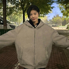 抖音得物高品质二开26春装美式重磅宽松结构双面连帽卫衣外套W68，女装短外套，电商A486