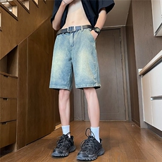 薄款牛仔短裤男夏季潮牌高端2026新款纯色宽松直筒冰丝五分裤子，男装牛仔裤，星座601-2