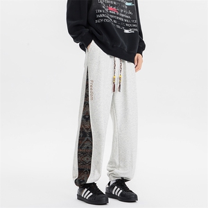 8XL-M民族拼接刺绣束脚卫裤男冬加绒加厚大码运动裤KZ024P45图片