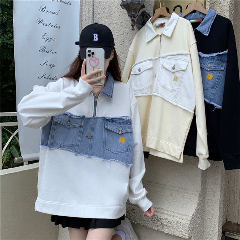 秋新款牛仔贴片Polo卫衣女韩版宽松长袖百搭E657-P60,男装卫衣,星座911-2(原星座613-2）