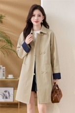 松弛感秋季简约撞色袖子洋气宽松版休闲纯色气质中长风衣通勤外套，女装风衣，姿衣坊