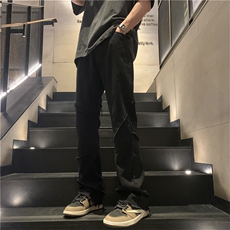 潮牌美式高街毛边牛仔裤男休闲黑色微喇叭长裤D0988P55，男装牛仔裤，电商D325