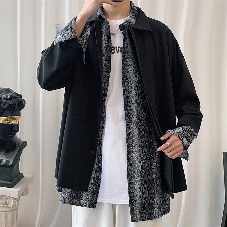男春季新款豹纹假两件衬衫CT12P55,男装衬衫,星座1116-2