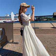 韩版简约气质长裙女夏季新款法式温柔风系带收腰连衣裙，女装连衣裙，辉之琳